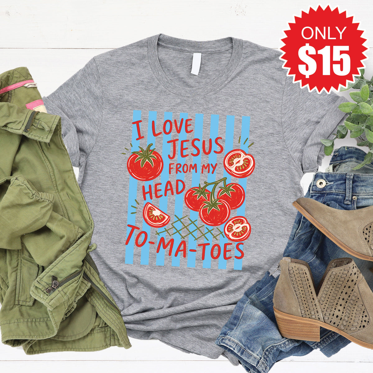 Jesus Tomatoes Tee - Heather Grey - 15 product image 1