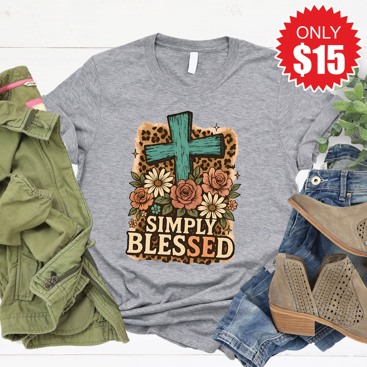 Simply Blessed Tee - Heather Grey - 15 product image 1