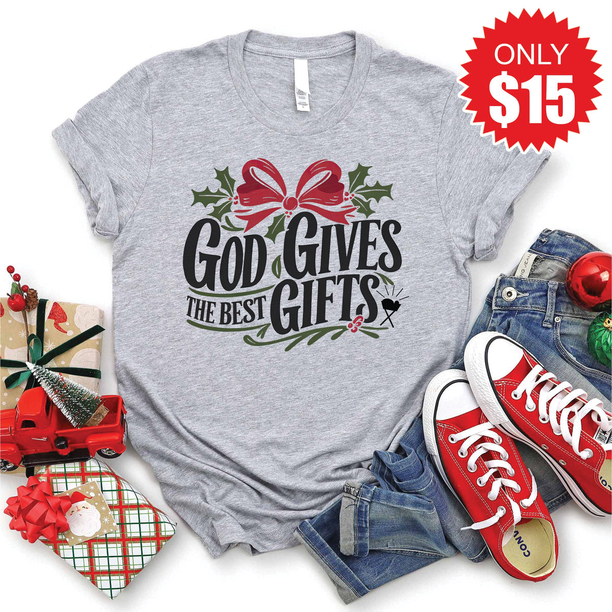 God Gives The Best Gifts Tee - Heather Grey - 15 product image 1