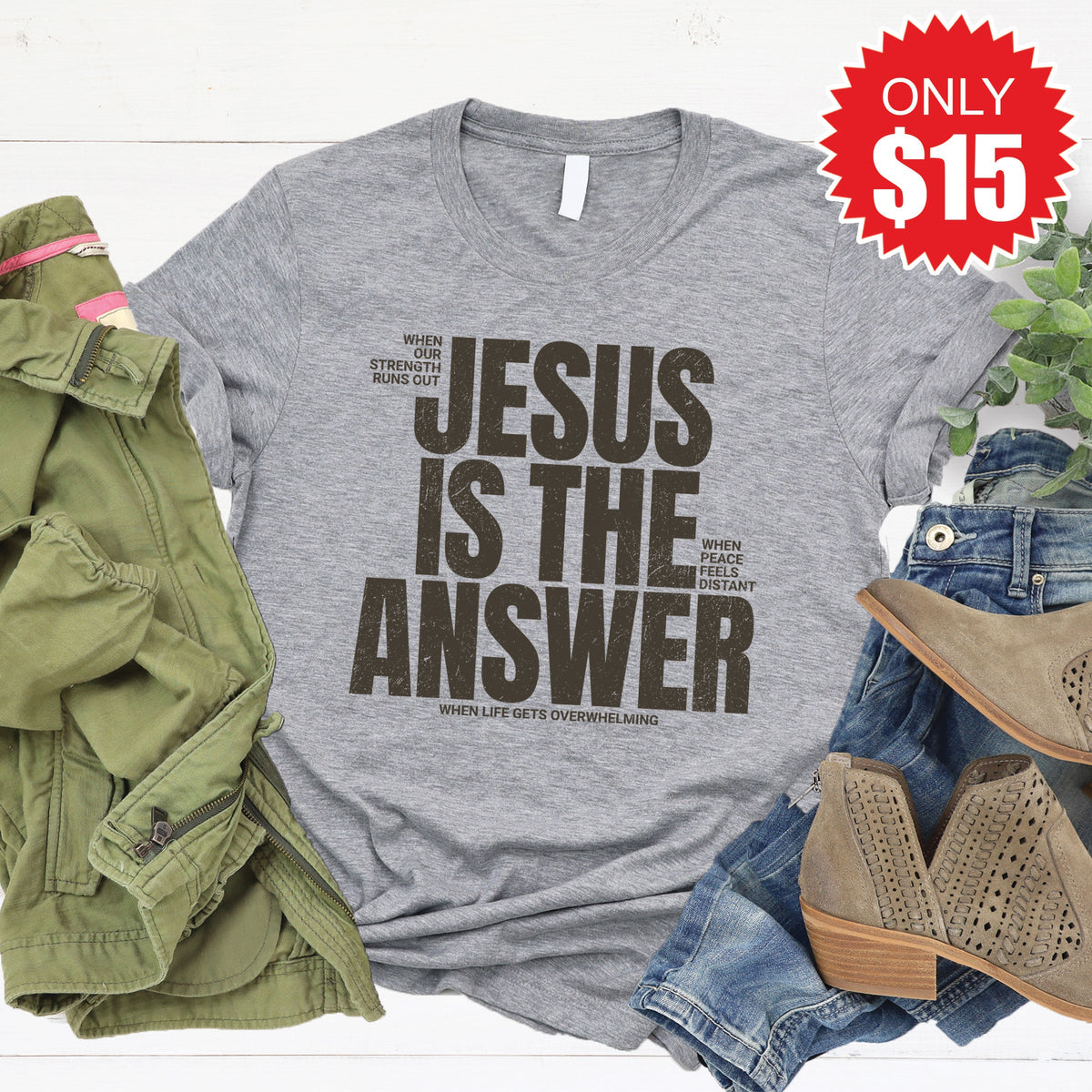 Jesus Is The Answer Tee - Heather Grey - 15 product image 1