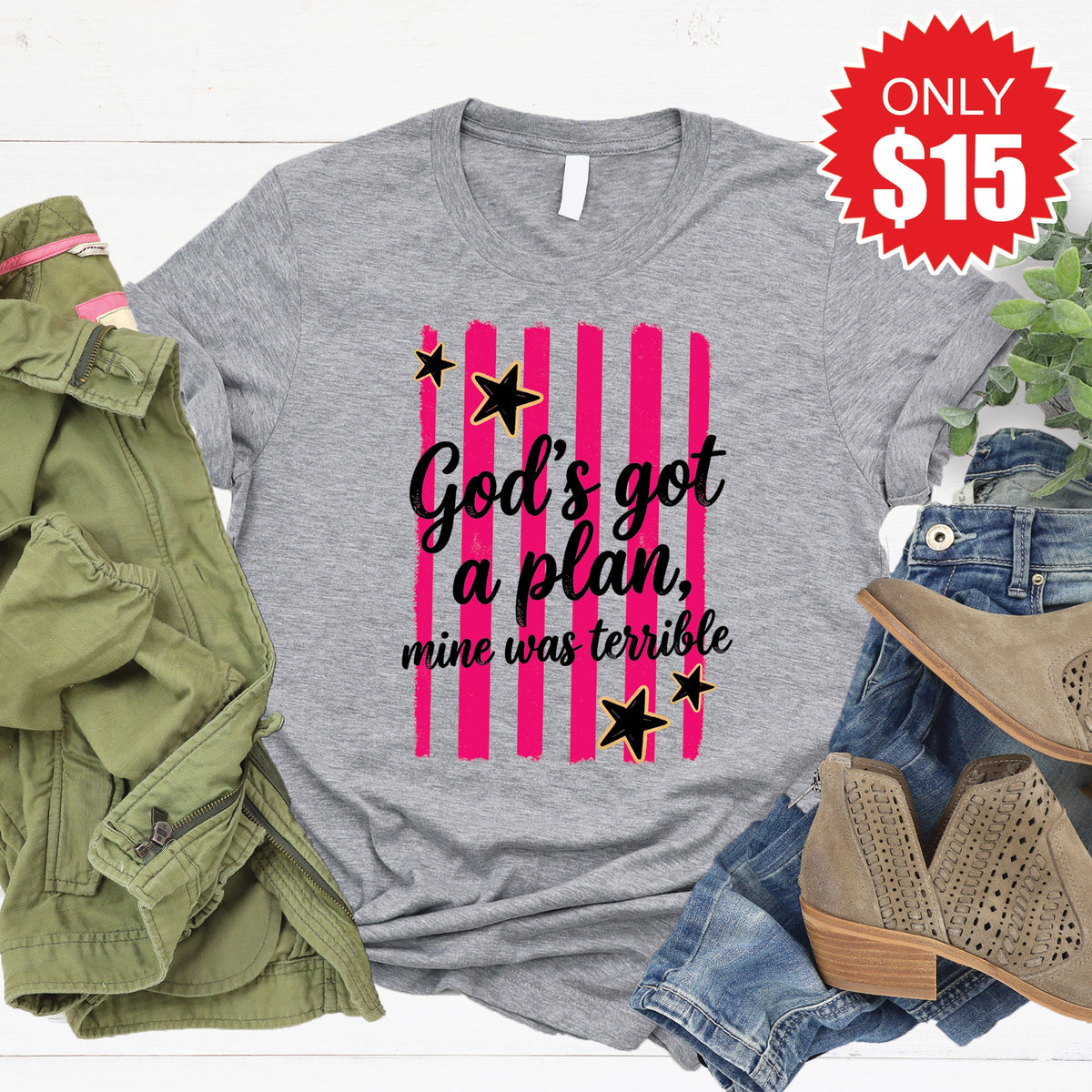 God's Got A Plan Tee - Heather Grey - 15 product image 1