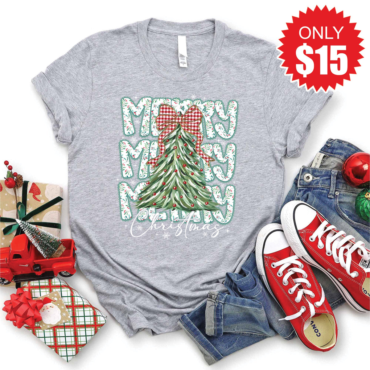 Merry Christmas Tee - Heather Grey - 15 product image 1