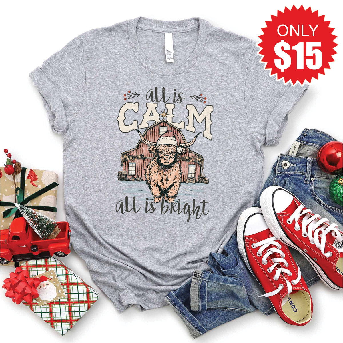 All is Calm Cow Tee - Heather Grey - 15 product image 1