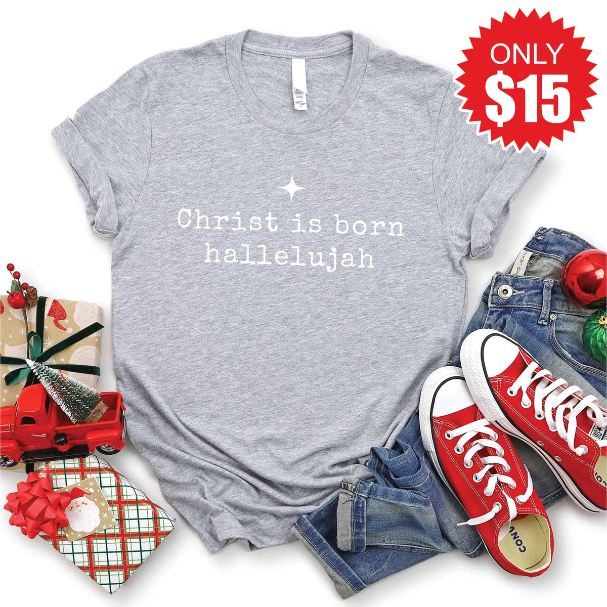 Christ Is Born Tee - Heather Grey - 15 product image 1
