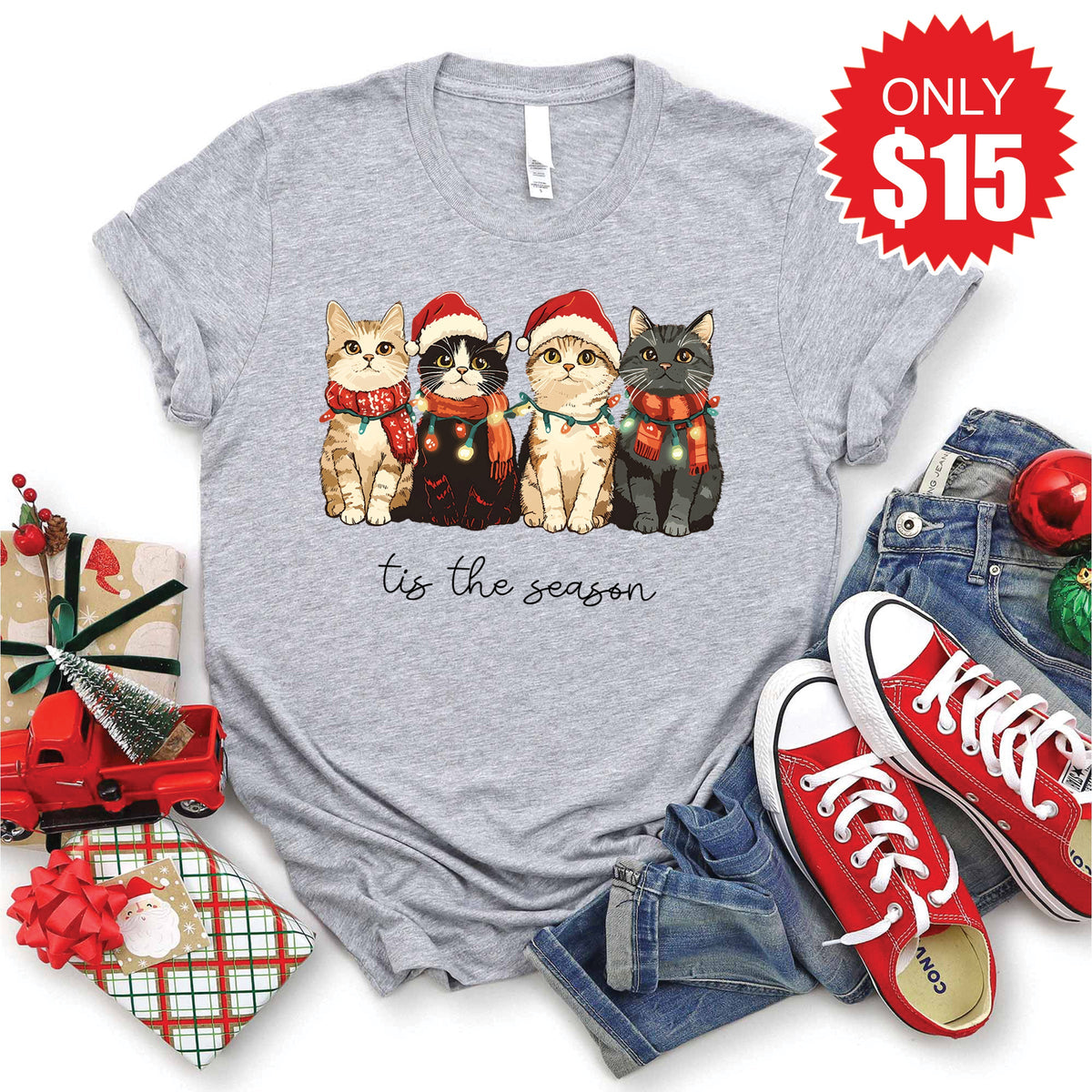 Christmas Cats Tee - Heather Grey - 15 product image 1