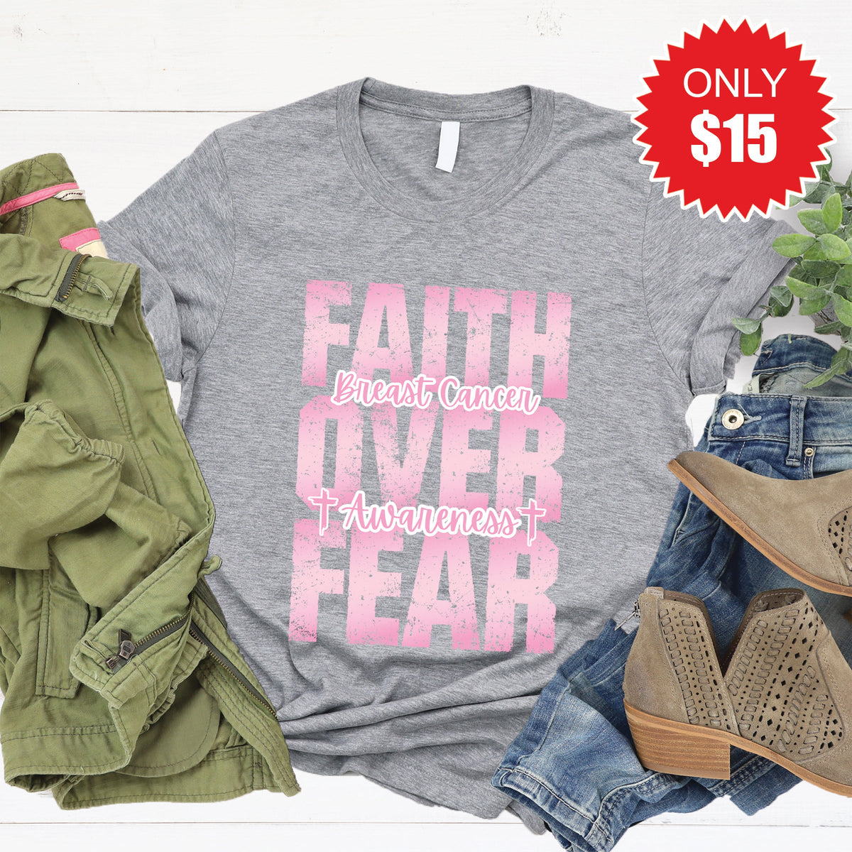 Faith Over Fear Tee - Heather Grey - 15 product image 1