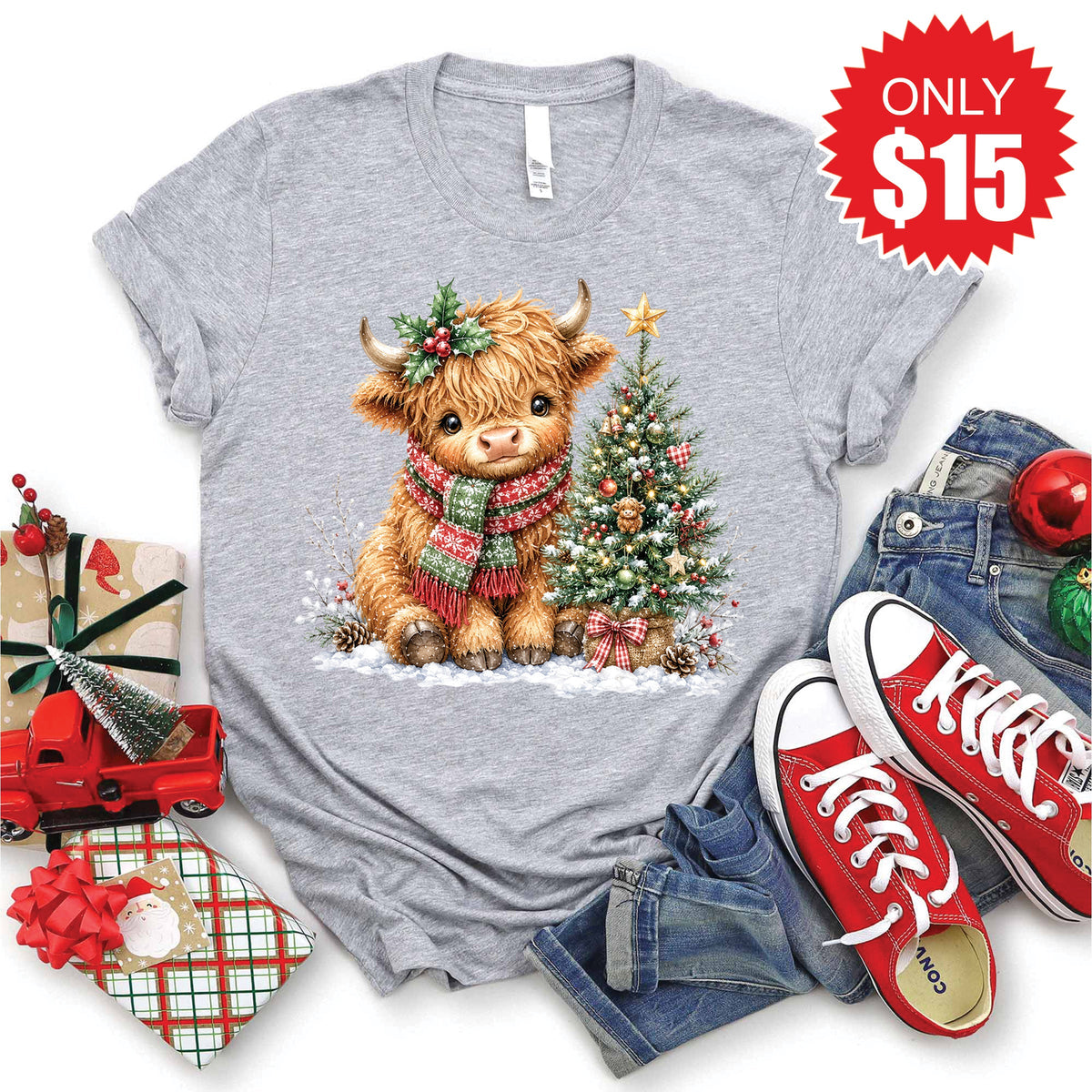 Christmas Cow Tee - Heather Grey - 15 product image 1