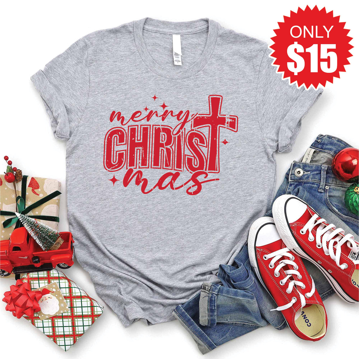 Merry Christmas Tee - Heather Grey - 15 product image 1