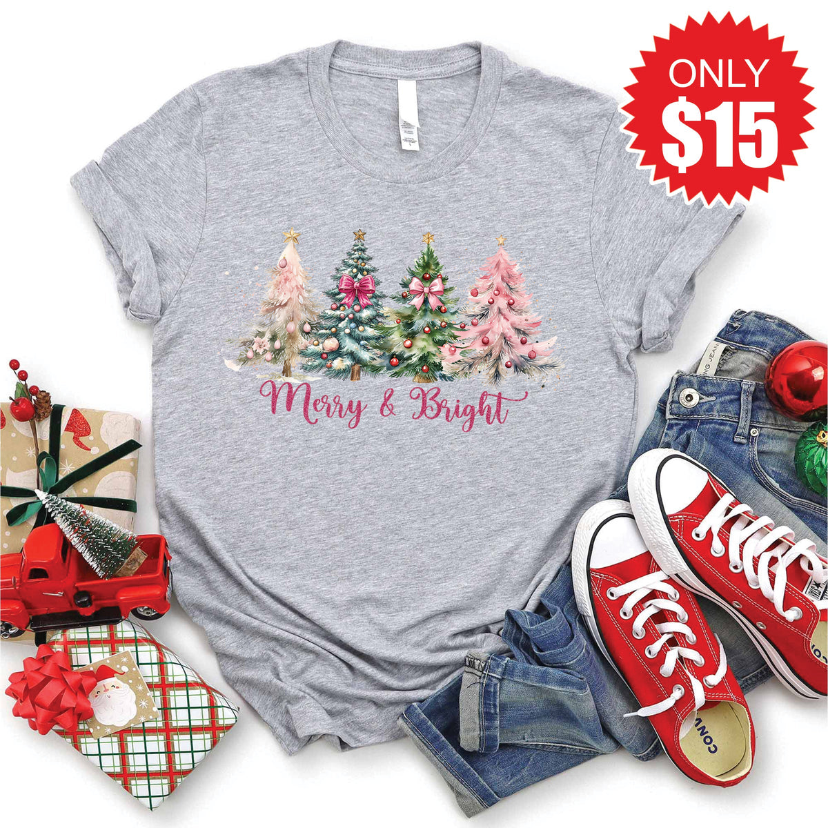 Merry and Bright Tee - Heather Grey - 15 product image 1