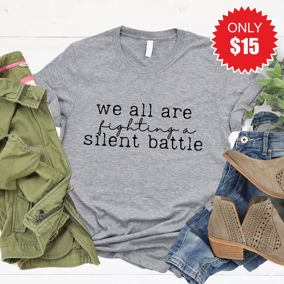 Silent Battle Tee - Heather Grey - 15 product image 1