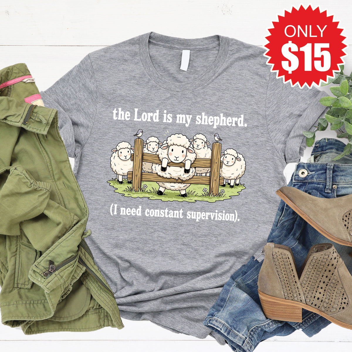 The Lord Is My Shepherd Tee - Heather Grey - 15 product image 1