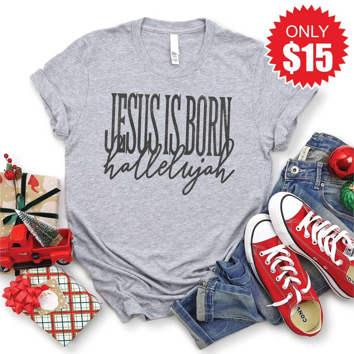 Jesus Is Born Tee - Heather Grey - 15 product image 1