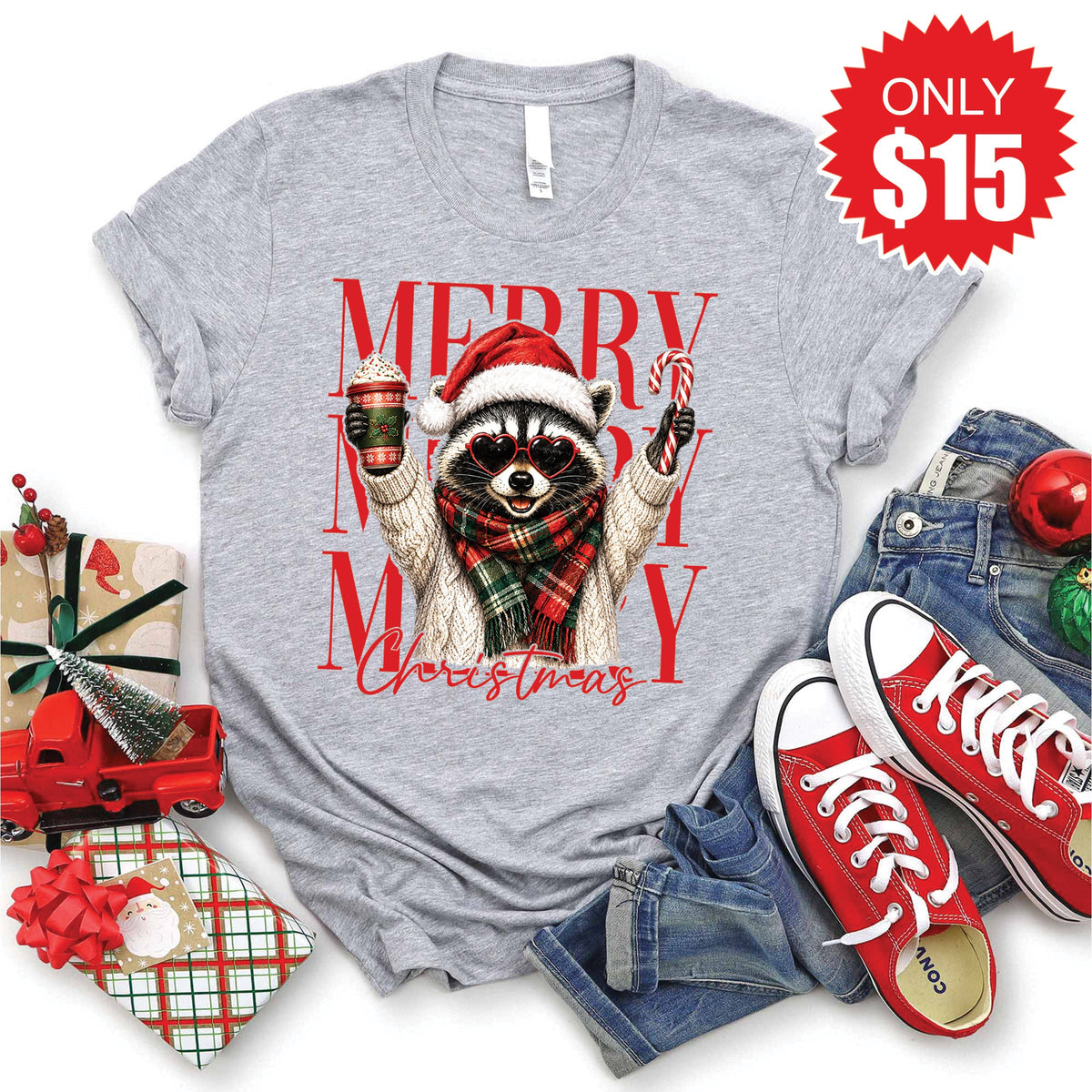 Merry Raccoon Tee - Heather Grey - 15 product image 1