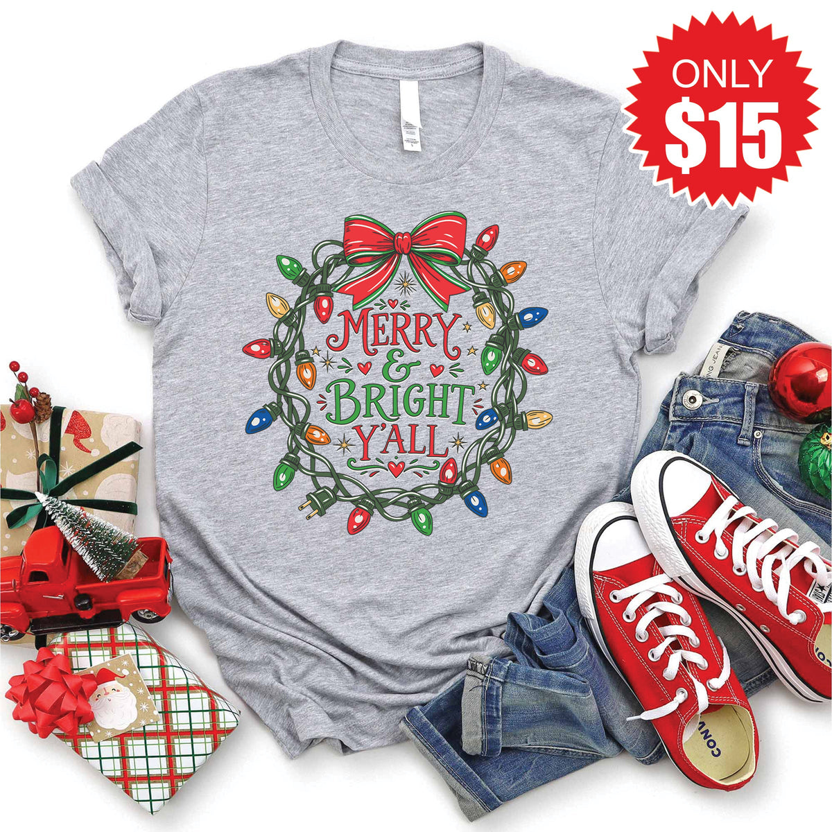 Merry and Bright Yall Tee - Heather Grey - 15 product image 1