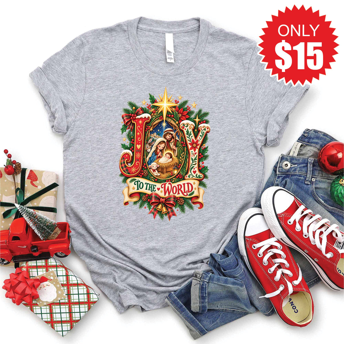 Joy To The World Tee - Heather Grey - 15 product image 1