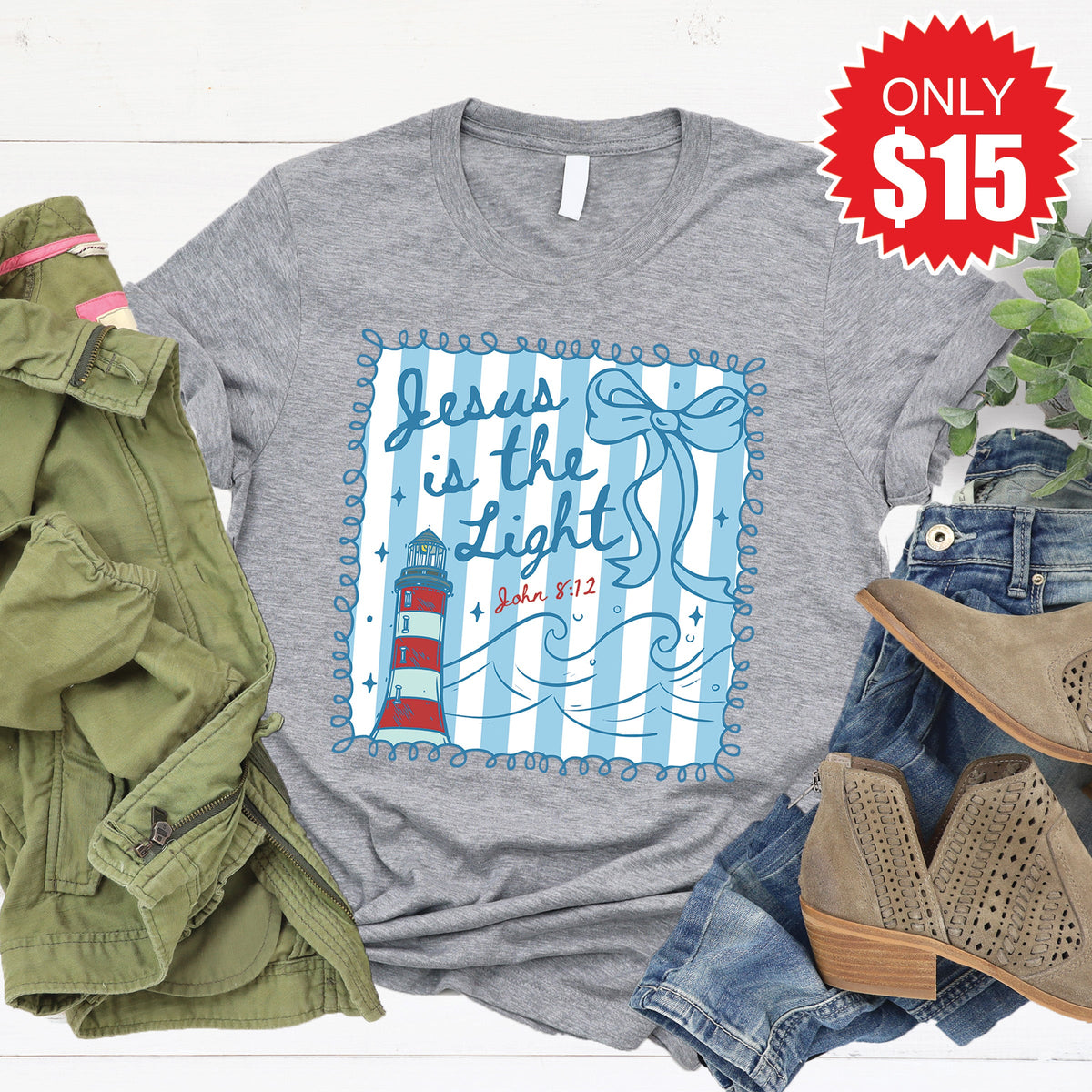 Jesus Is The Light Tee - Heather Grey - 15 product image 1