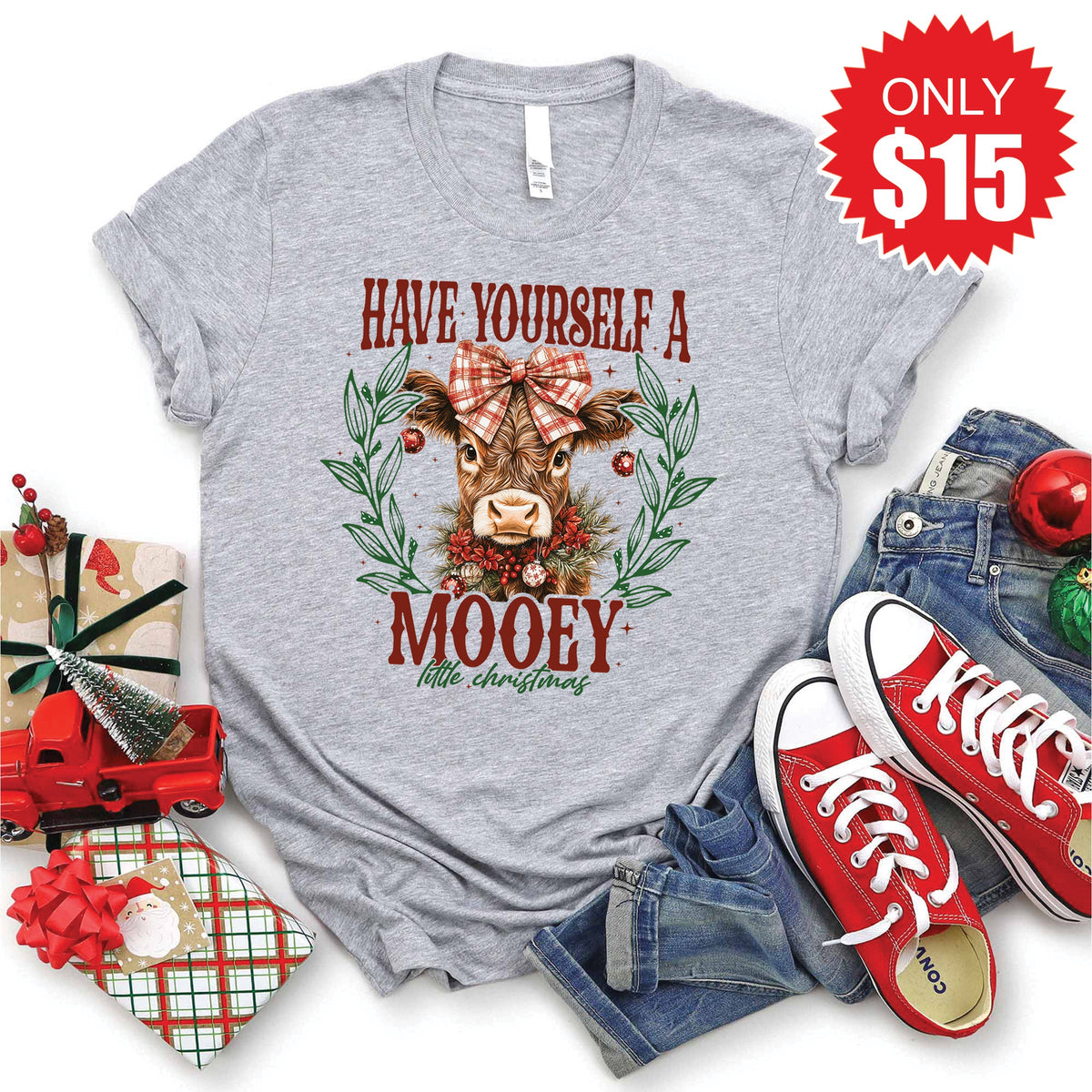 Mooey Little Christmas Tee - Heather Grey - 15 product image 1