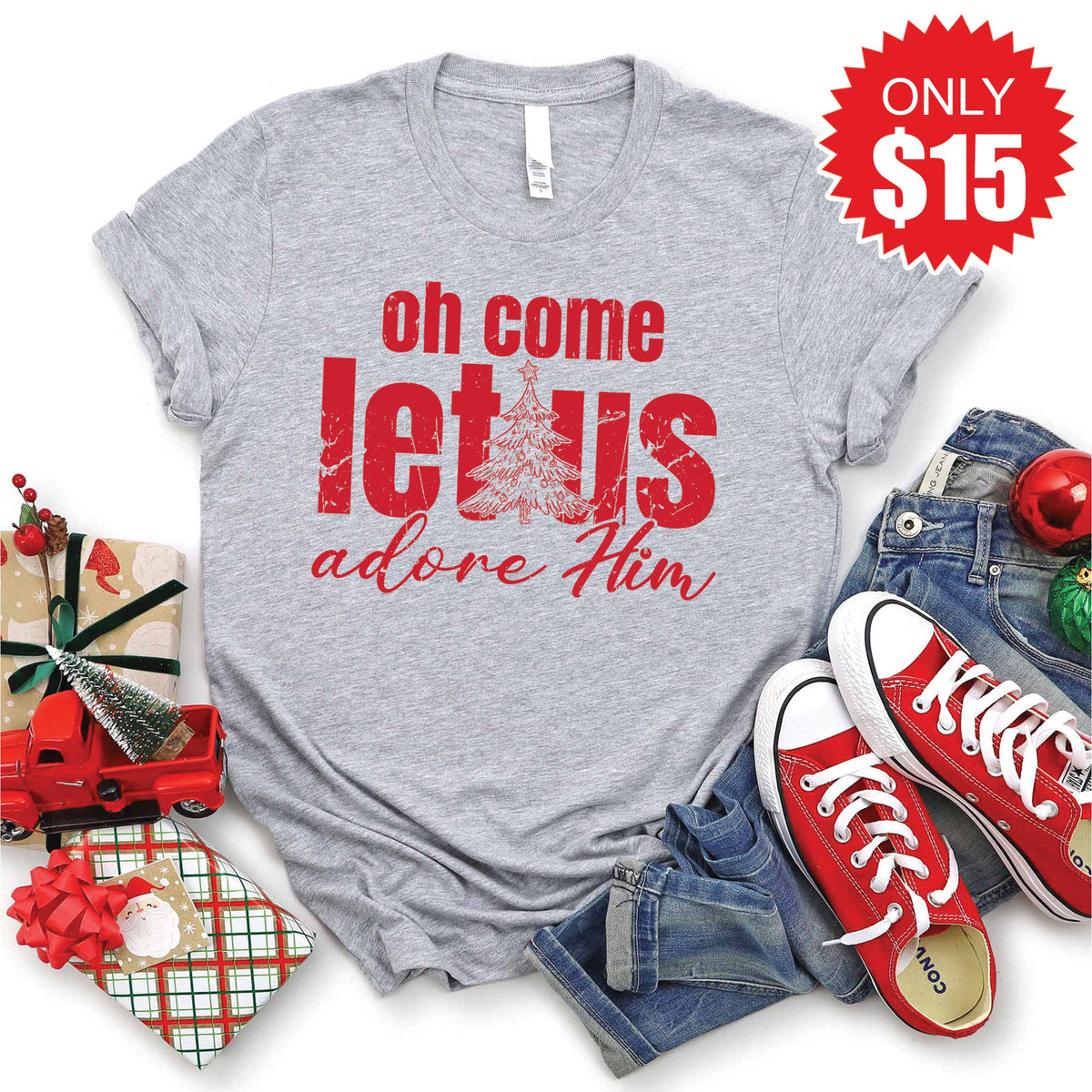 Let Us Adore Him Tee - Heather Grey - 15 product image 1