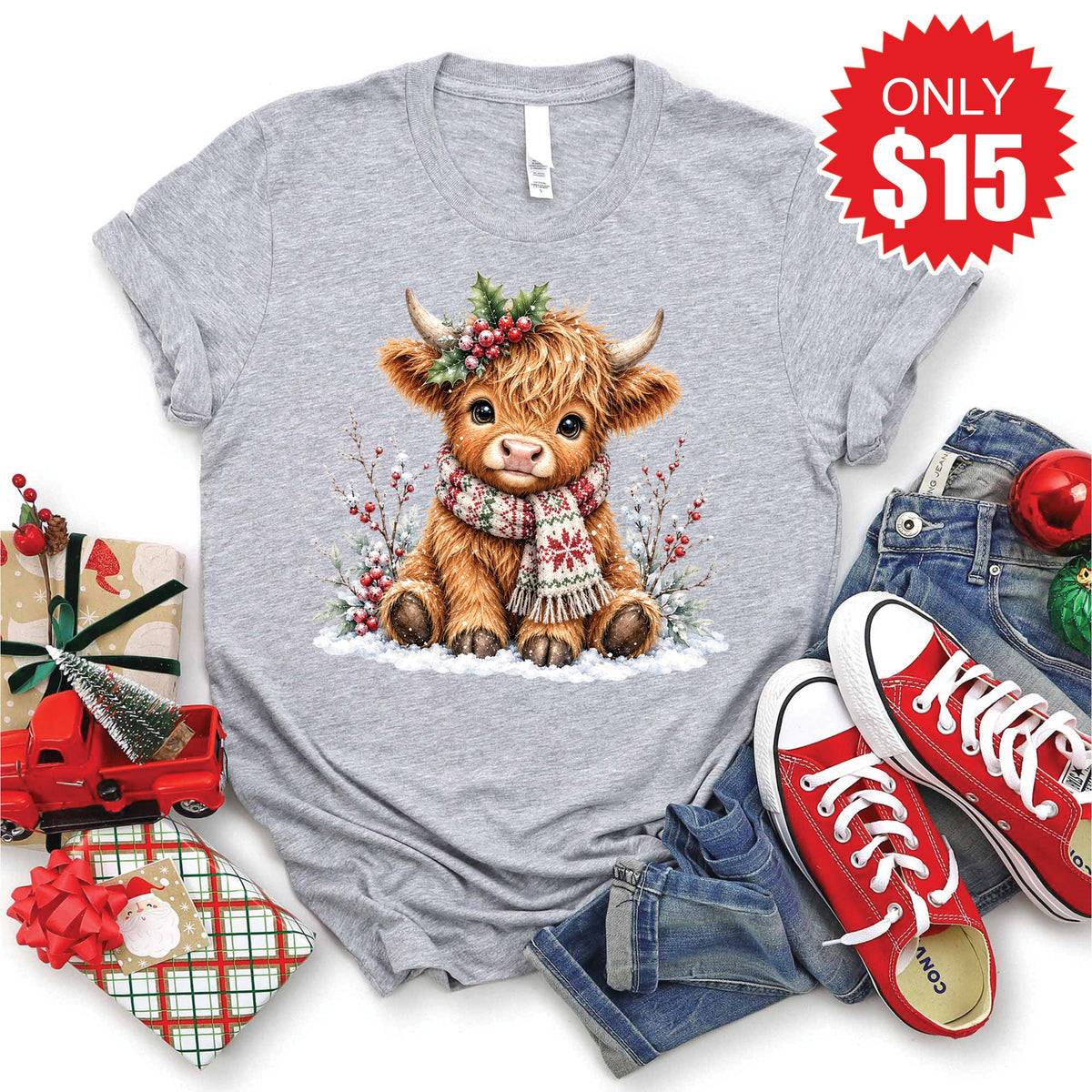 Christmas Cow Tee - Heather Grey - 15 product image 1