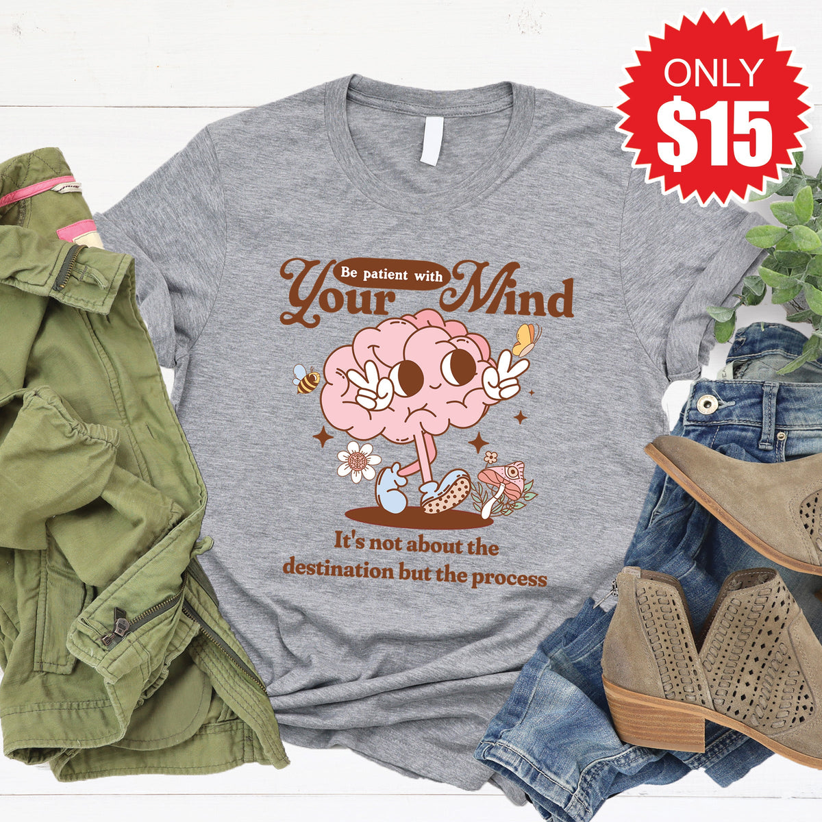Be Patient With Your Mind Tee - Heather Grey - 15 product image 1