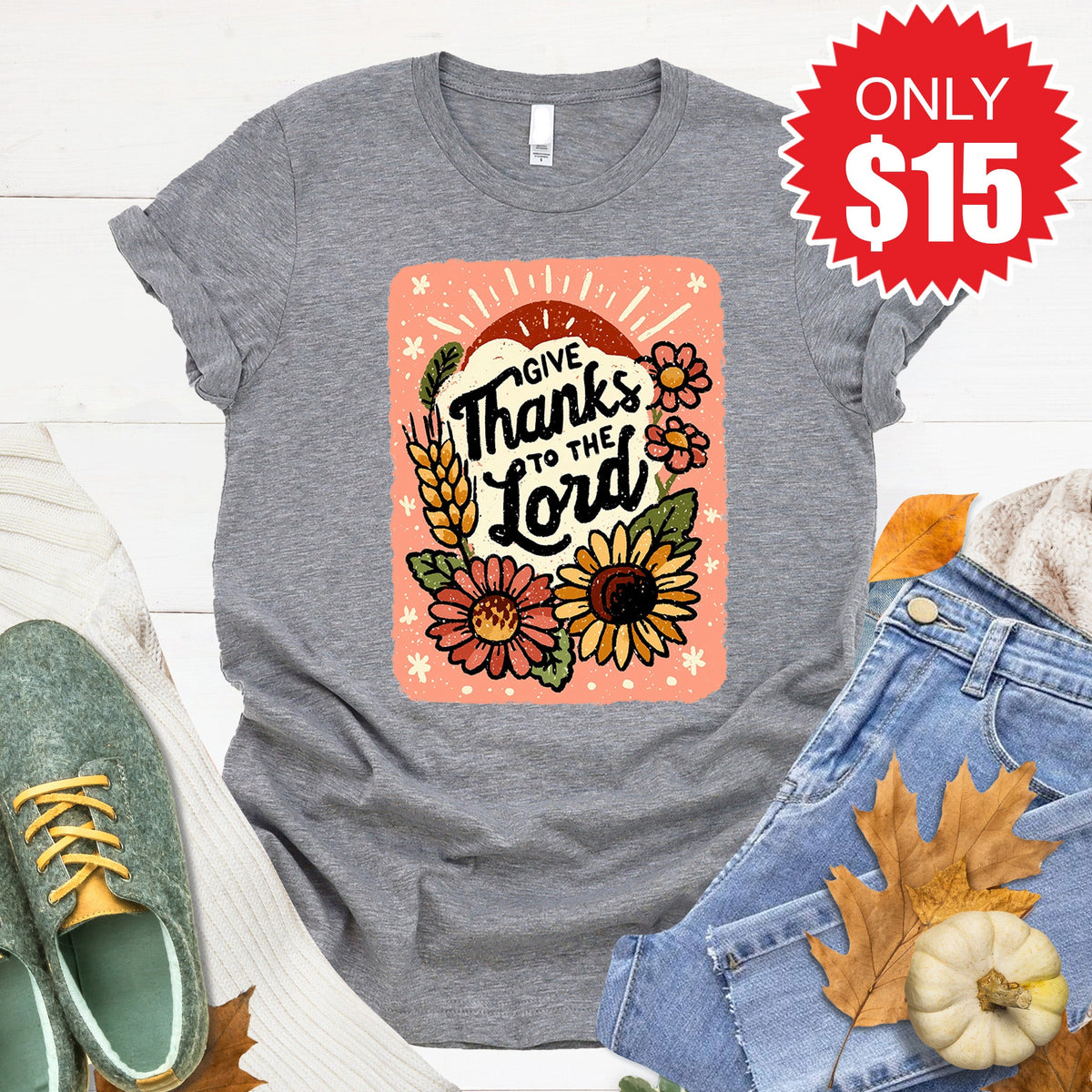 Give Thanks Tee - Heather Grey - 15 product image 1