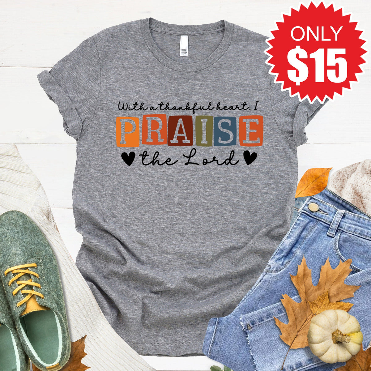 Thankful Praise Tee - Heather Grey - 15 product image 1