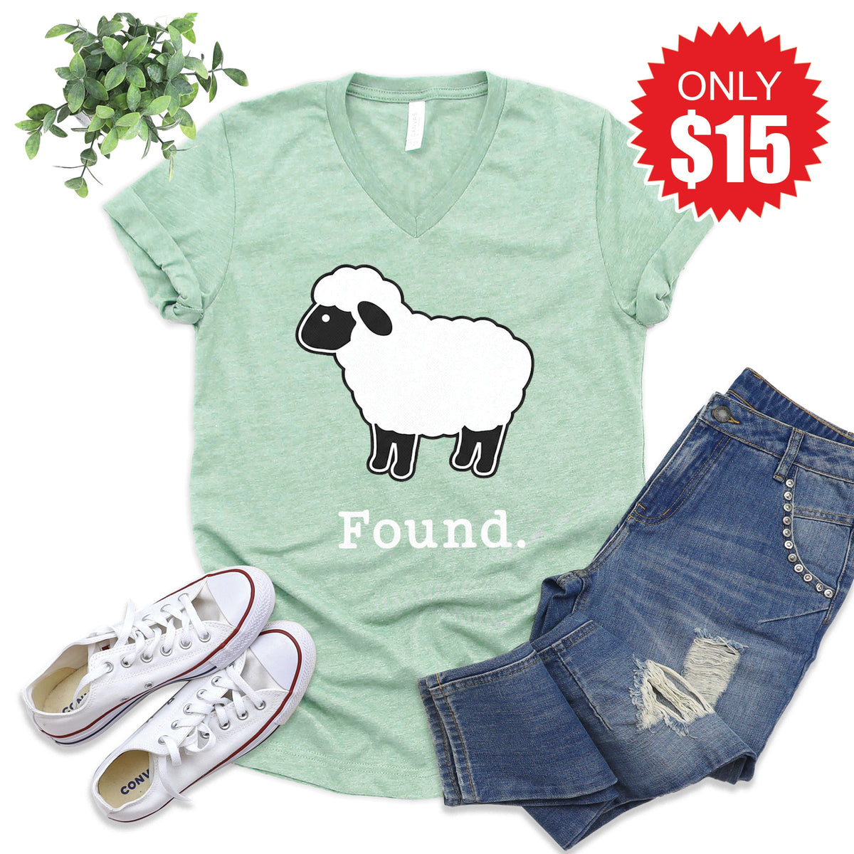 Found V-Neck - Heather Honeydew - 15