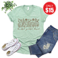 Thankful Grateful Blessed V-Neck - Heather Honeydew - 15