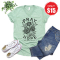 Pray Hope And Believe V-Neck - Heather Honeydew - 15