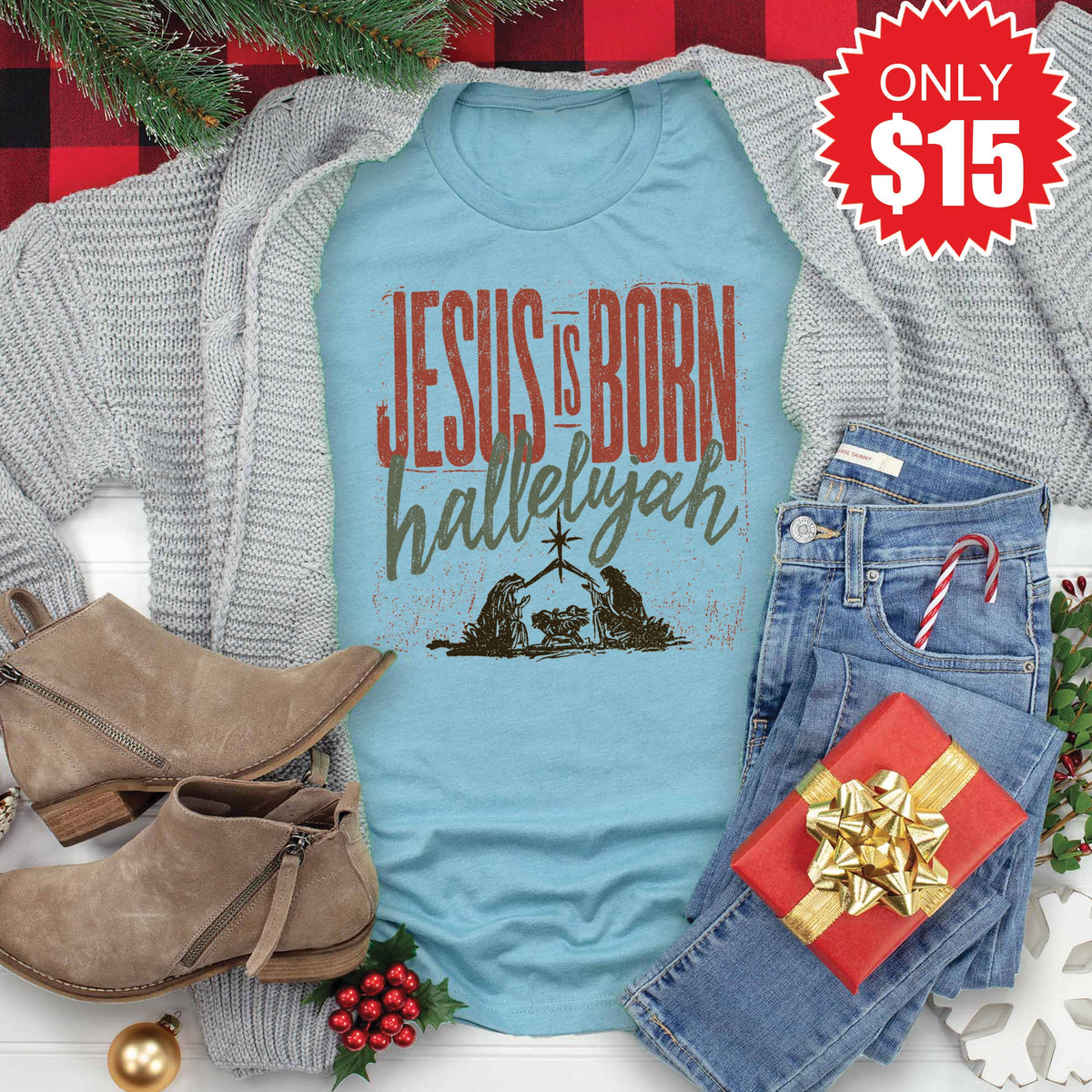 Jesus Is Born Tee - Heather Lagoon - 15 product image 1