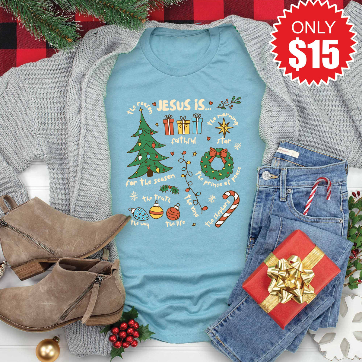 Jesus Is Christmas Tee - Heather Lagoon - 15 product image 1