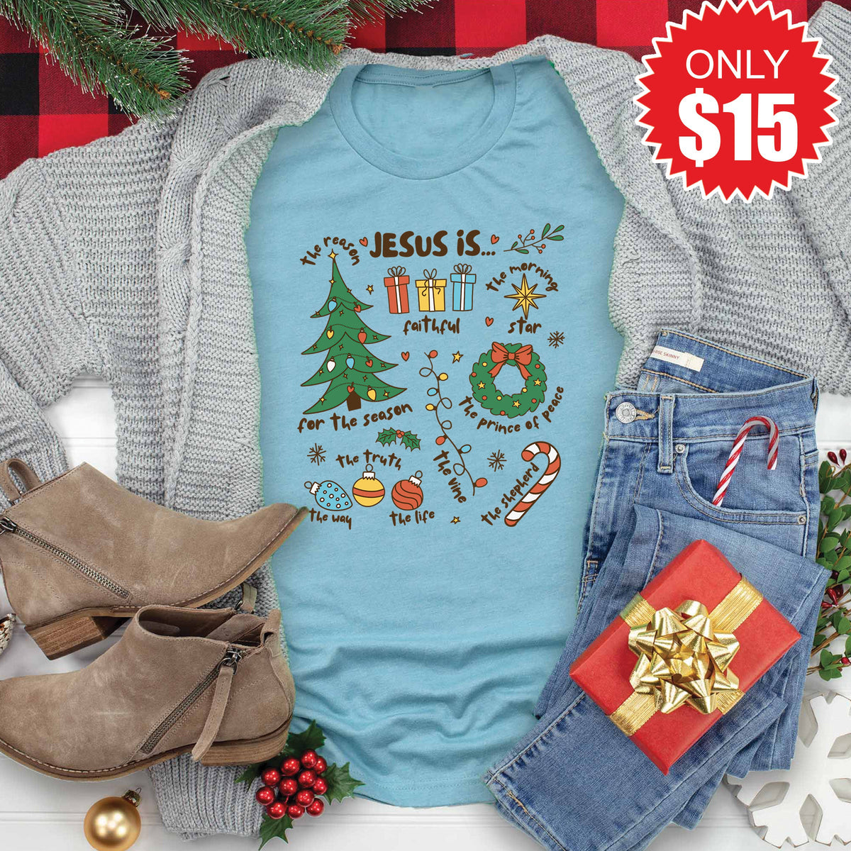 Jesus Is Christmas Tee - Heather Lagoon - 15 product image 1