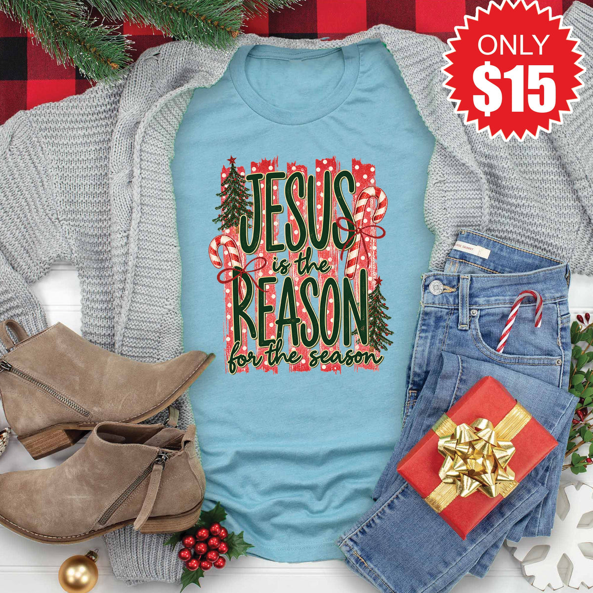 Jesus Is The Reason Tee - Heather Lagoon - 15 product image 1