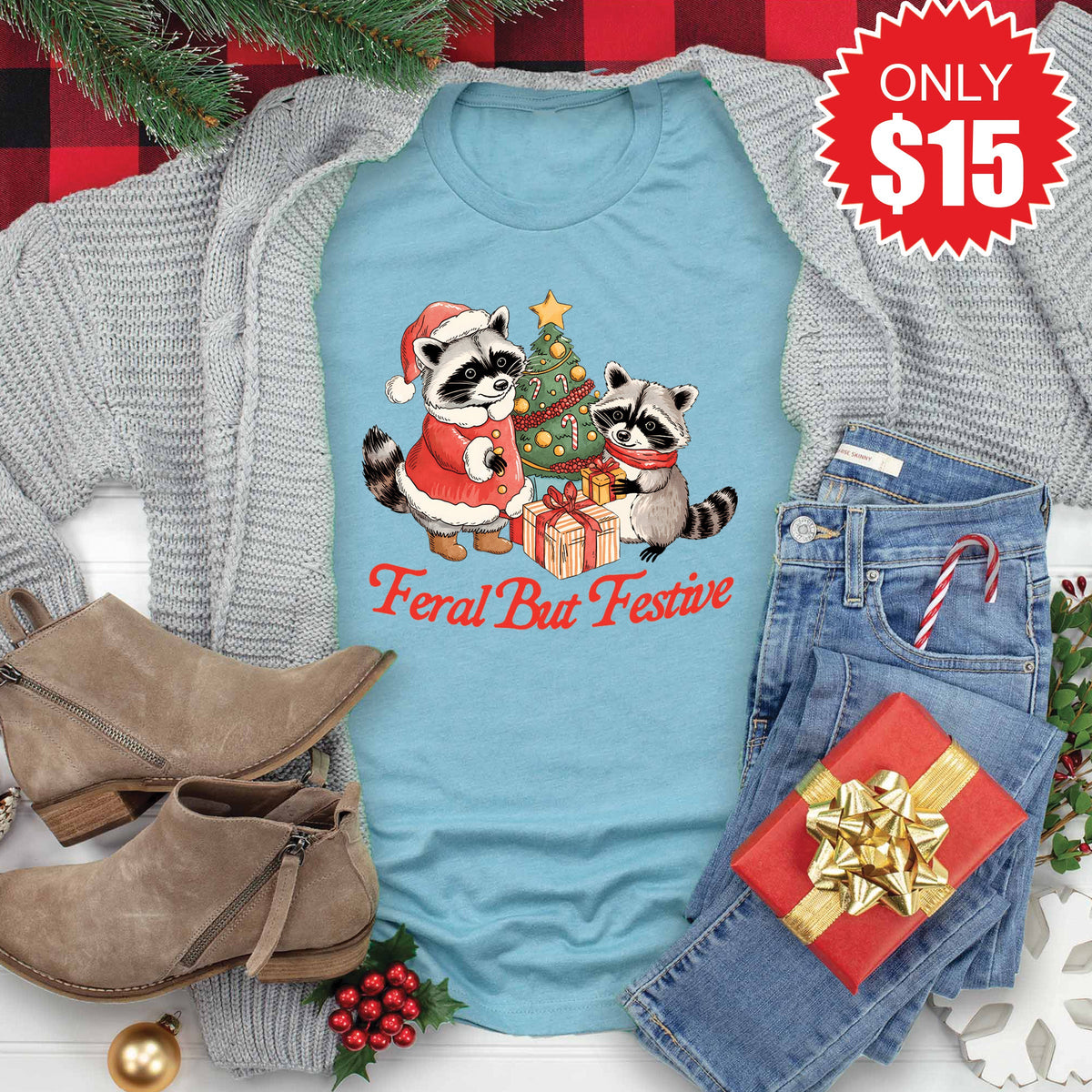 Feral But Festive Tee - Heather Lagoon - 15 product image 1