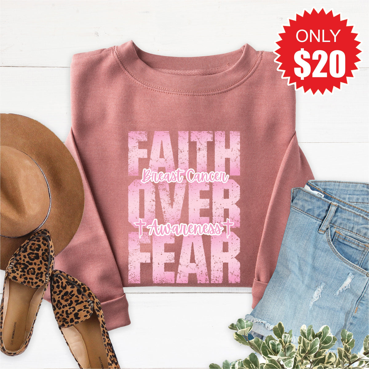 Faith Over Fear Sweatshirt - Heather Mauve - 20 product image 1