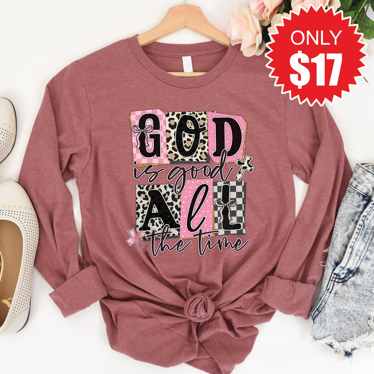 God Is Good Long Sleeve - Heather Mauve - 17 product image 1