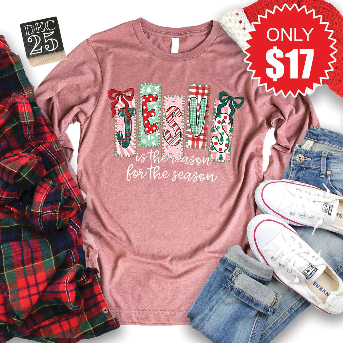 Jesus Is The Reason Long Sleeve - Heather Mauve - 17 product image 1