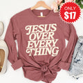 Jesus Over Everything Long Sleeve - Heather Mauve - 17 product image 1