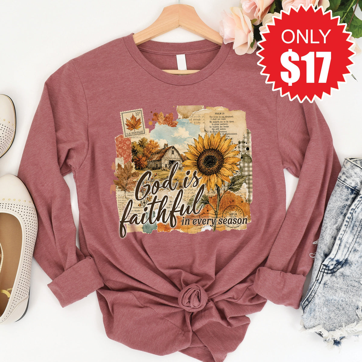 God is Faithful Long Sleeve - Heather Mauve - 17 product image 1