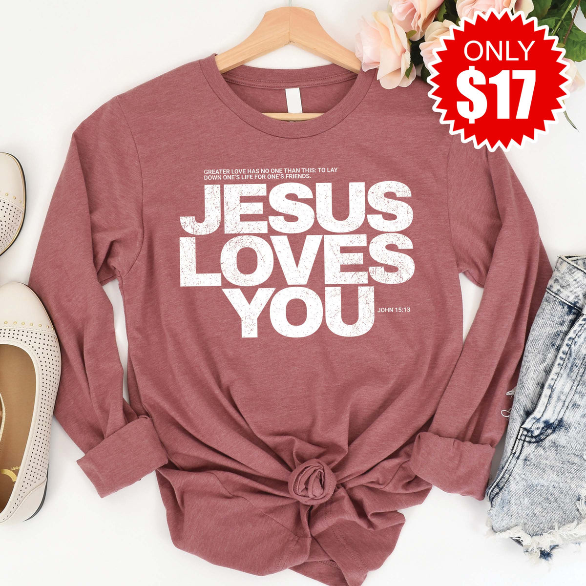 Jesus Loves You Long Sleeve - Heather Mauve - 17 product image 1