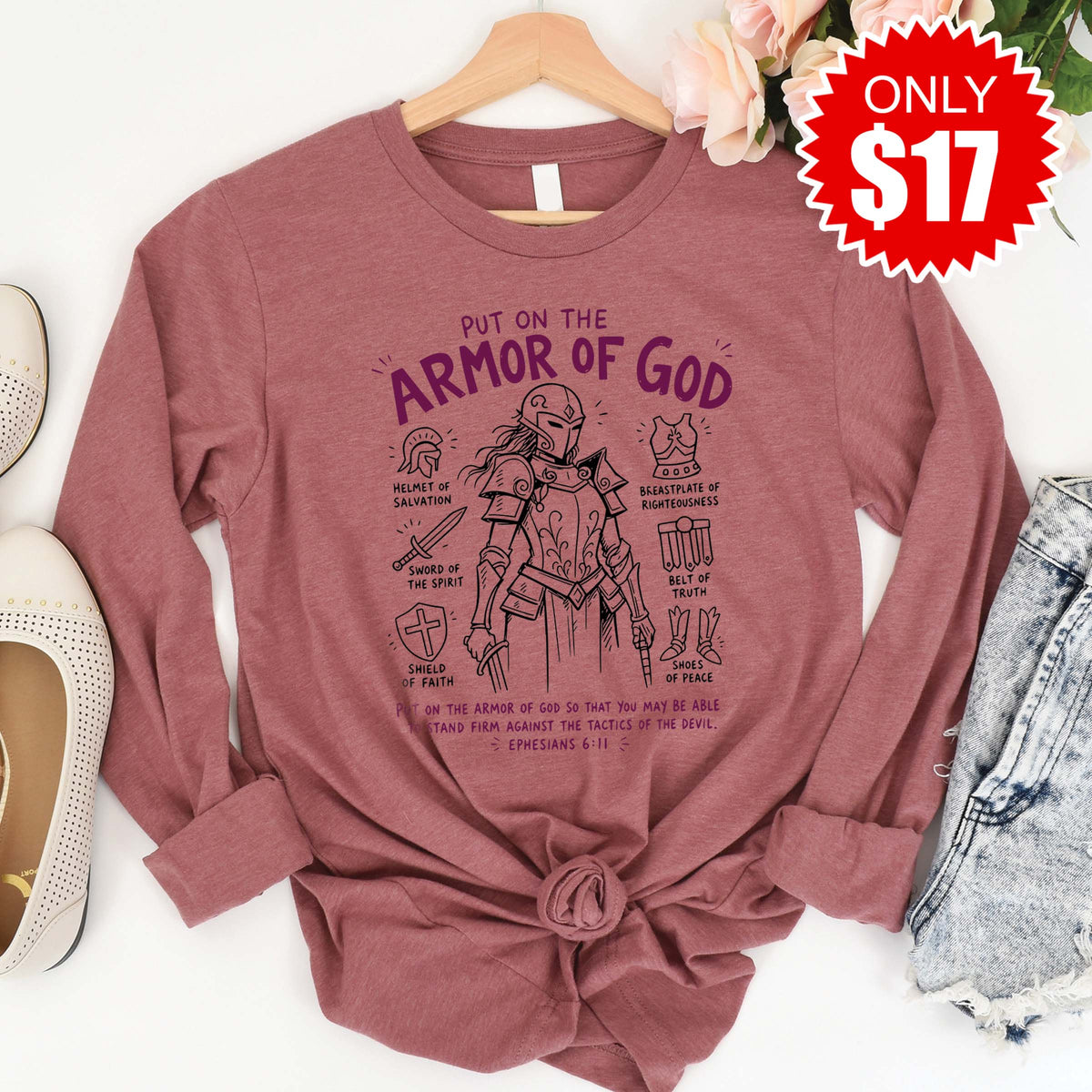 Armor of God Long Sleeve - Heather Mauve - 17 product image 1