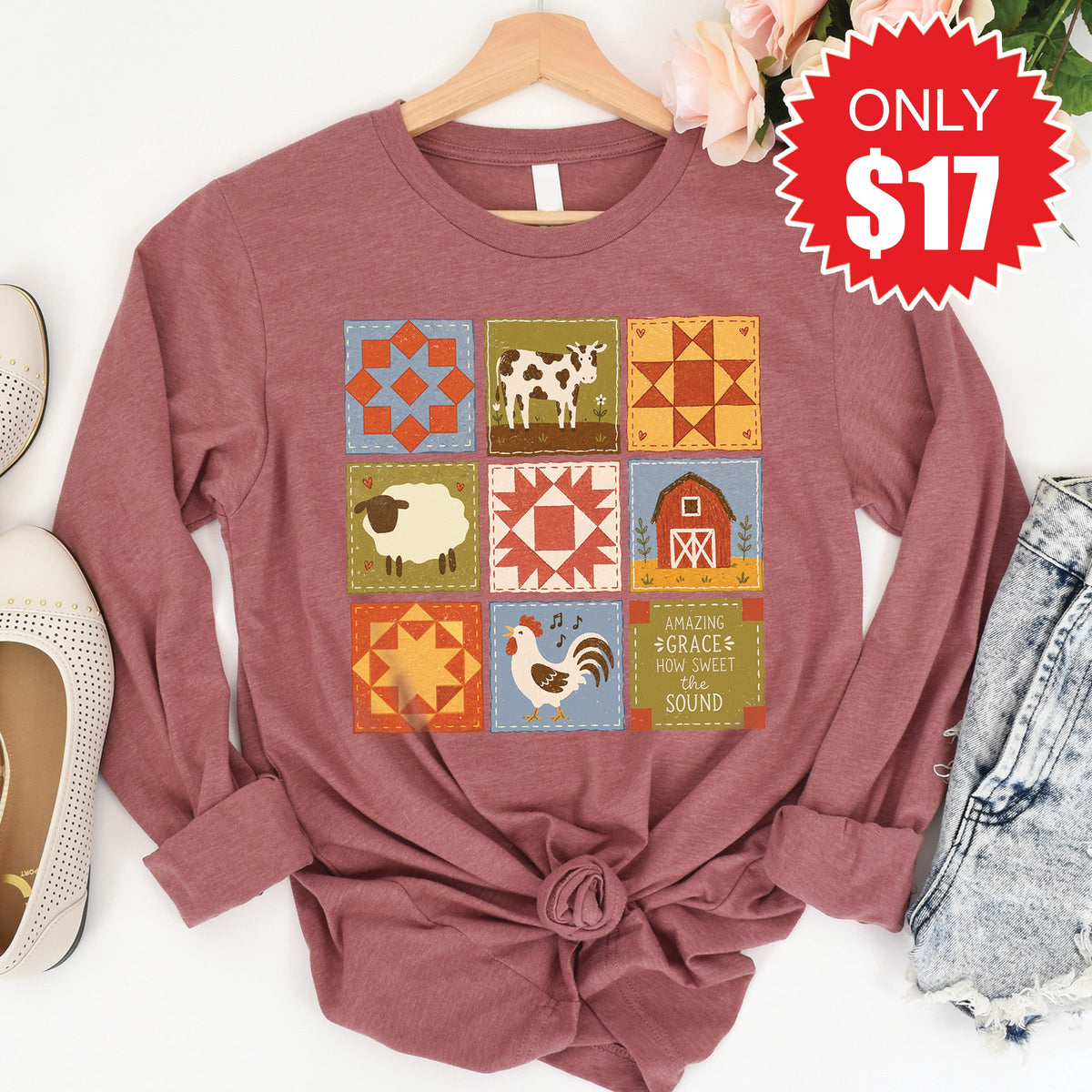 Amazing Grace Blocks Long Sleeve - Heather Mauve - 17 product image 1