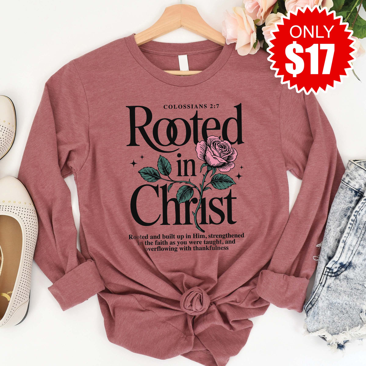 Rooted In Christ Long Sleeve - Heather Mauve - 17 product image 1