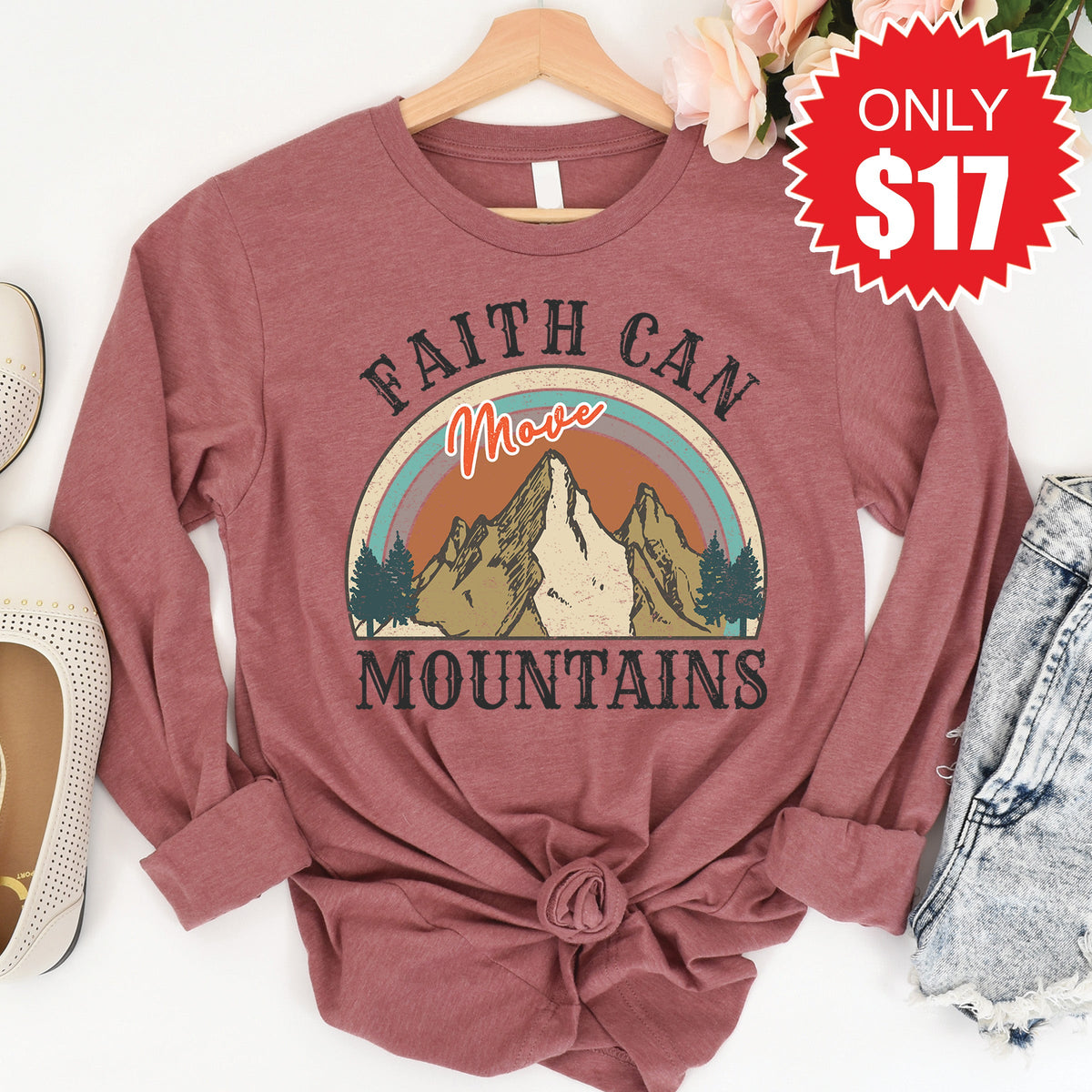 Faith Can Move Mountains Long Sleeve - Heather Mauve - 17 product image 1