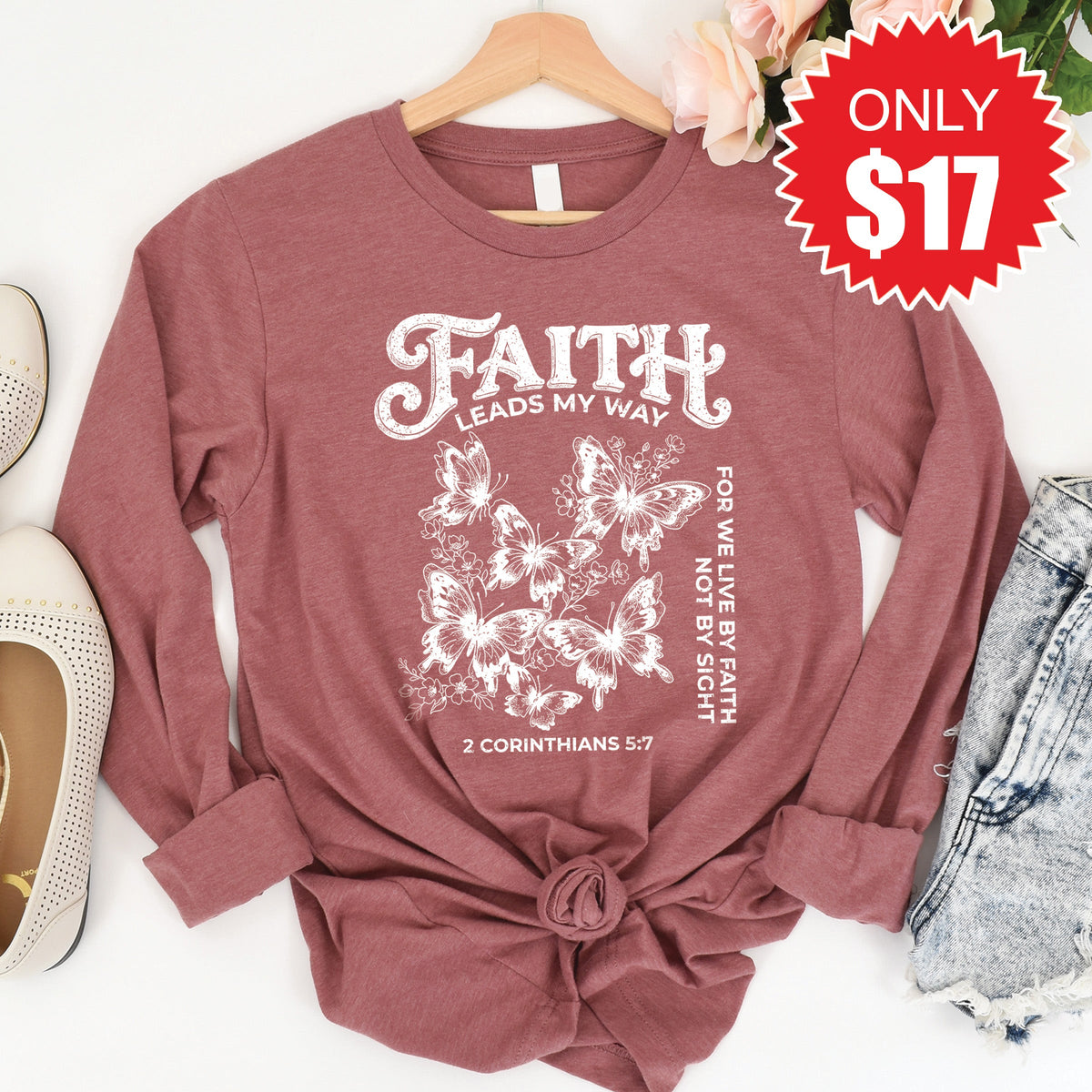 Faith Leads My Way Long Sleeve - Heather Mauve - 17 product image 1