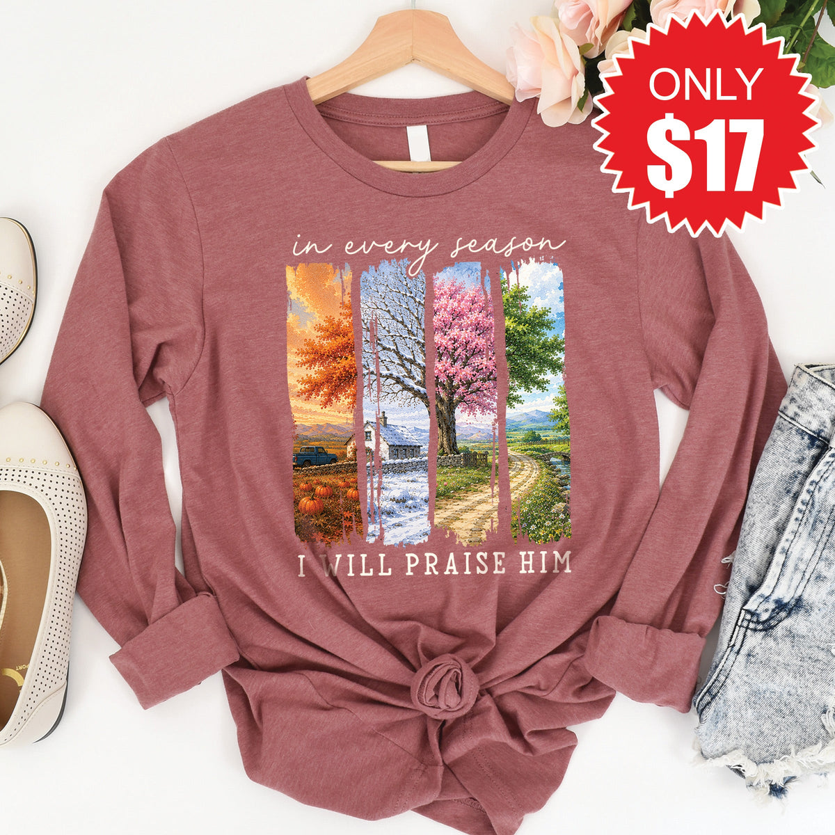 I Will Praise Him Long Sleeve - Heather Mauve - 17 product image 1