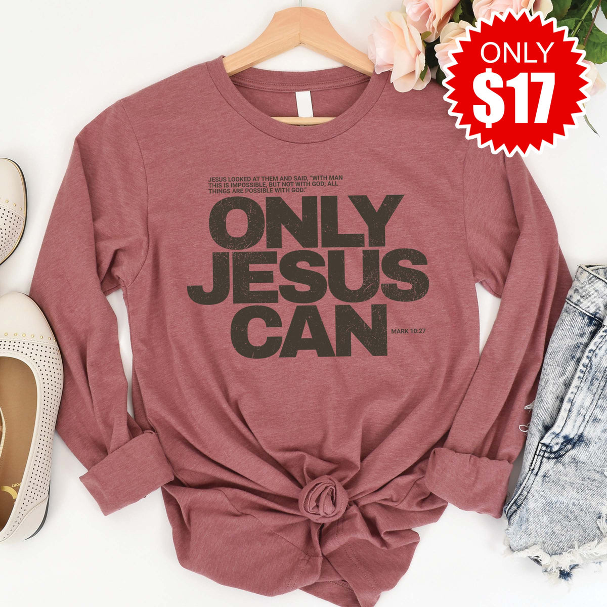 Only Jesus Can Long Sleeve - Heather Mauve - 17 product image 1