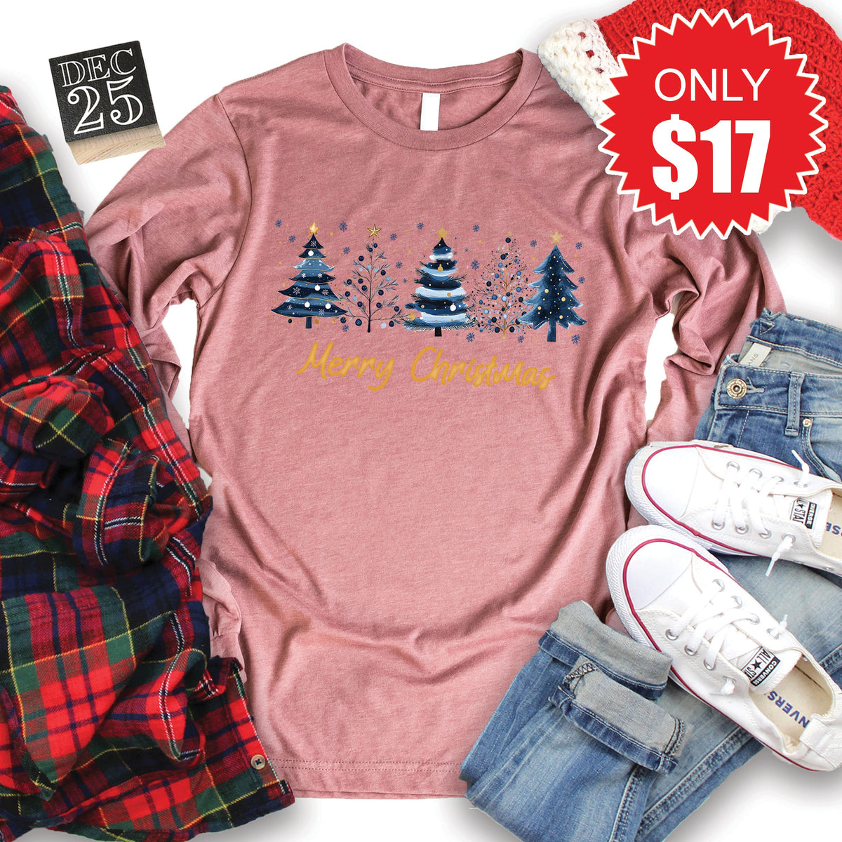 Merry Christmas Long Sleeve - Heather Mauve - 17 product image 1