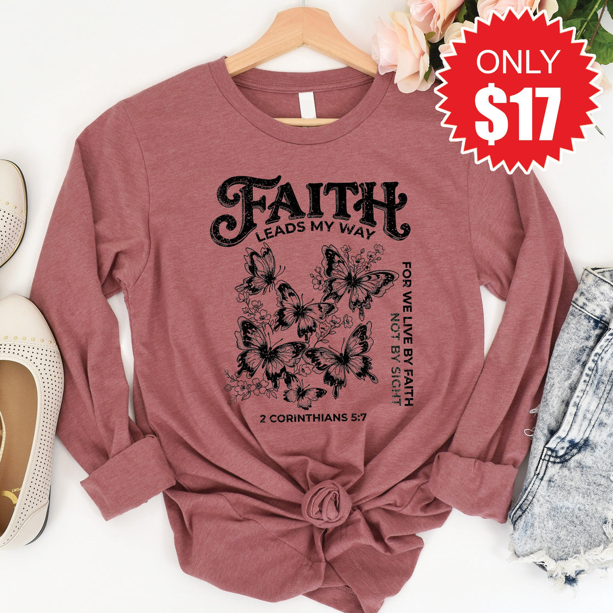Faith Leads My Way Long Sleeve - Heather Mauve - 17 product image 1