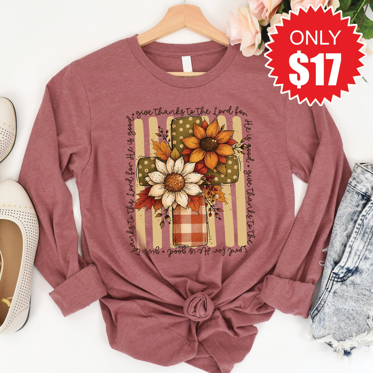 Give Thanks Long Sleeve - Heather Mauve - 17 product image 1